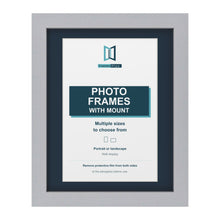 Silver picture frame with a Pacific Blue mount
