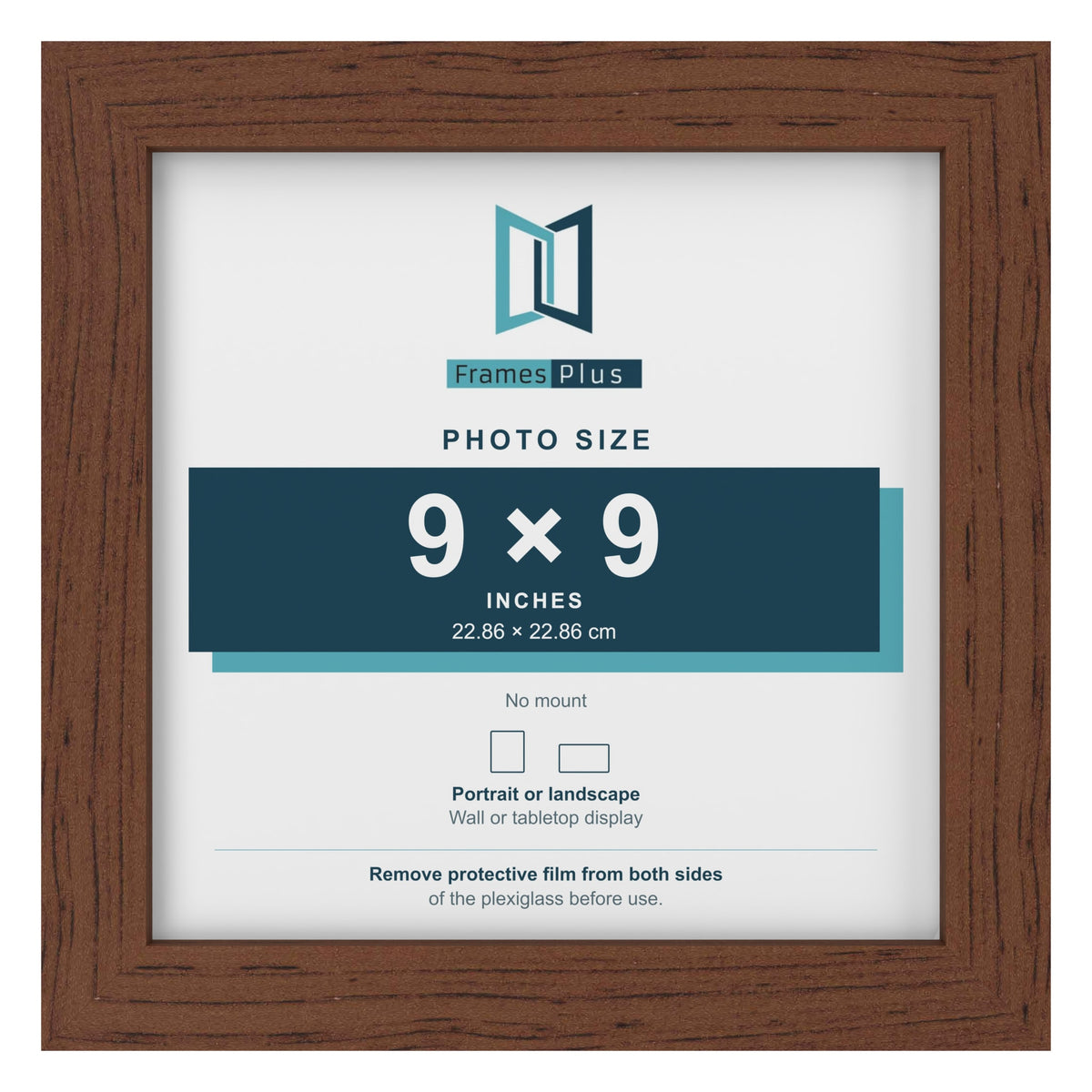 Walnut picture frame for a 9 x 9 inch photo