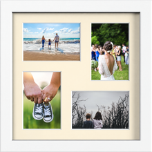 White multi-aperture frame, 4 Photos 6x4" with Ivory Mount displaying photographs