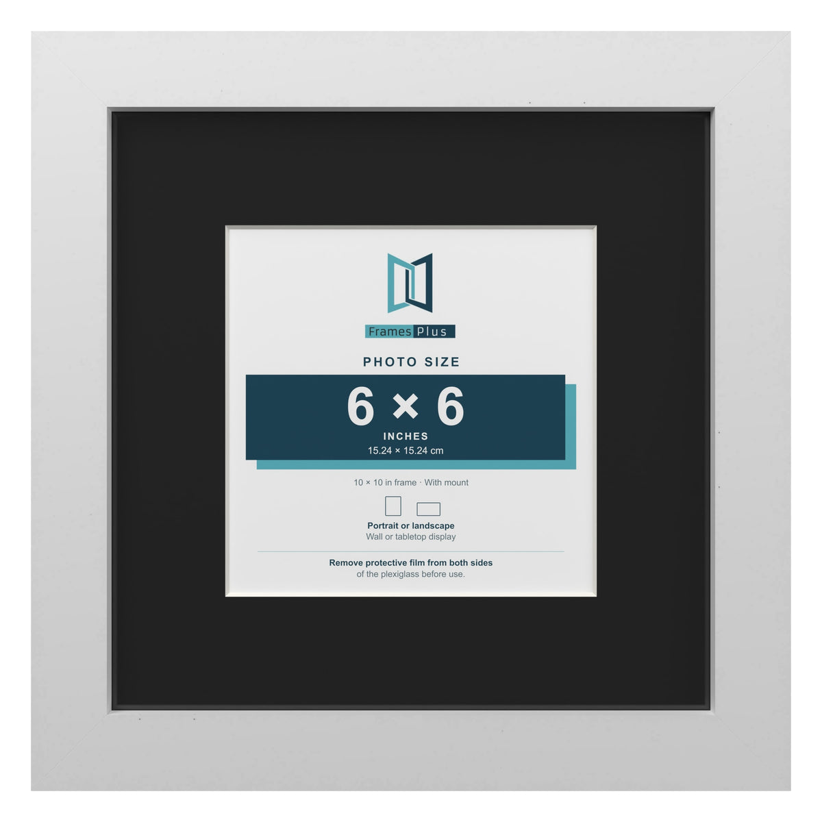 White 10 x 10 inch picture frame with a black mount for a 6 x 6 inch photo