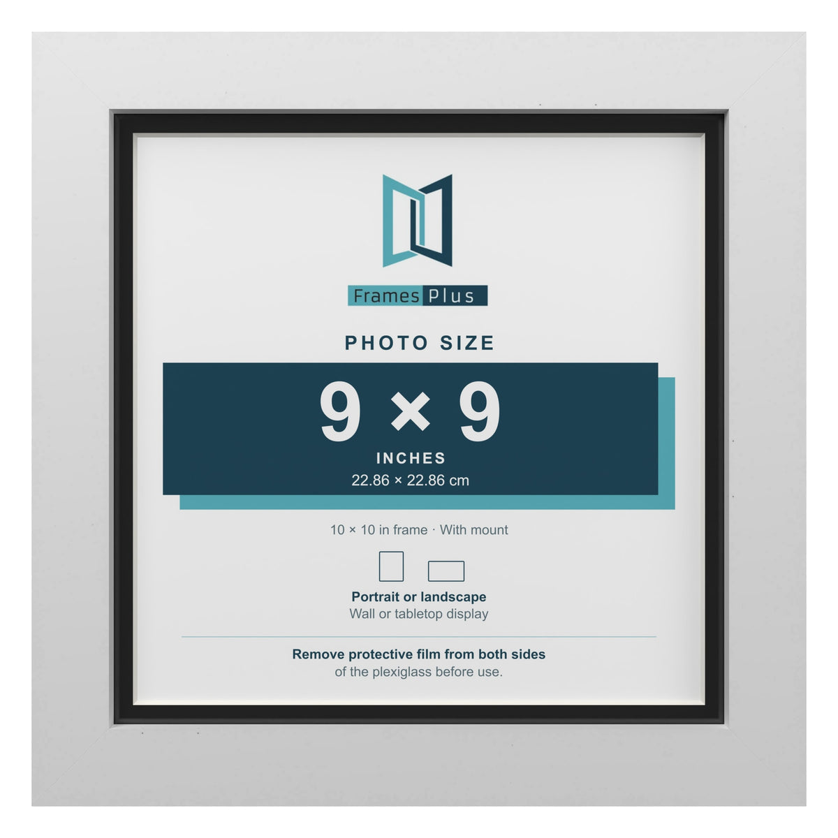 White 10 x 10 inch picture frame with a black mount for a 9 x 9 inch photo