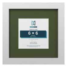 White 10 x 10 inch picture frame with a green mount for a 6 x 6 inch photo