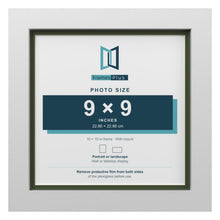White 10 x 10 inch picture frame with a green mount for a 9 x 9 inch photo