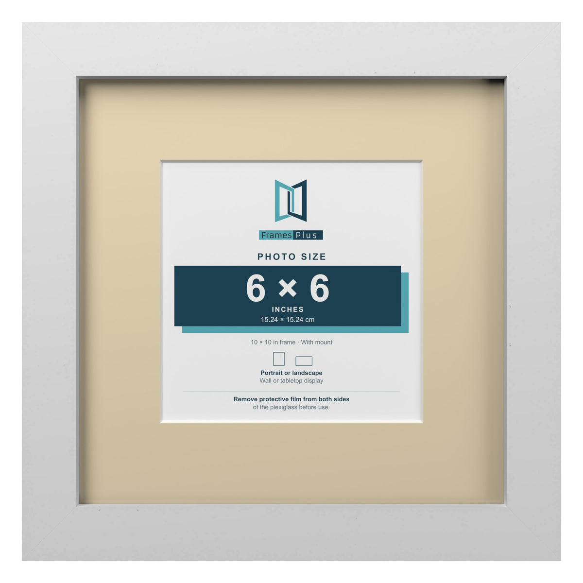 White 10 x 10 inch picture frame with an ivory mount for a 6 x 6 inch photo