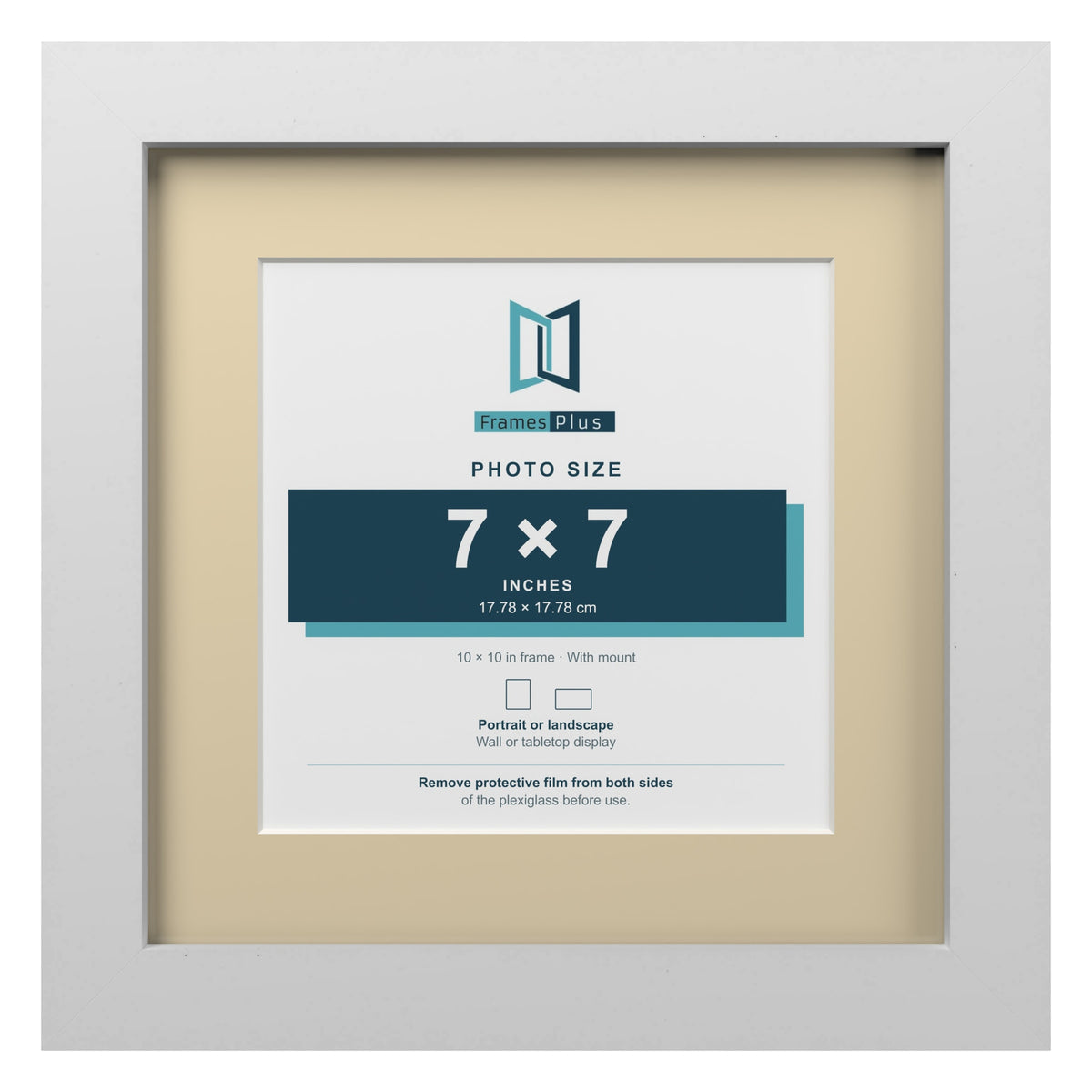 White 10 x 10 inch picture frame with an ivory mount for a 7 x 7 inch photo