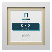 White 10 x 10 inch picture frame with an ivory mount for an 8 x 8 inch photo