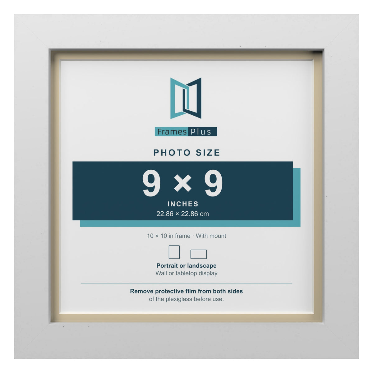White 10 x 10 inch picture frame with an ivory mount for a 9 x 9 inch photo