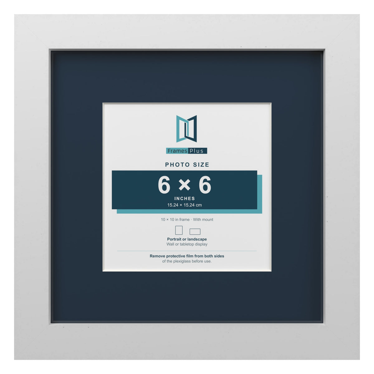 White 10 x 10 inch picture frame with a Pacific Blue mount for a 6 x 6 inch photo