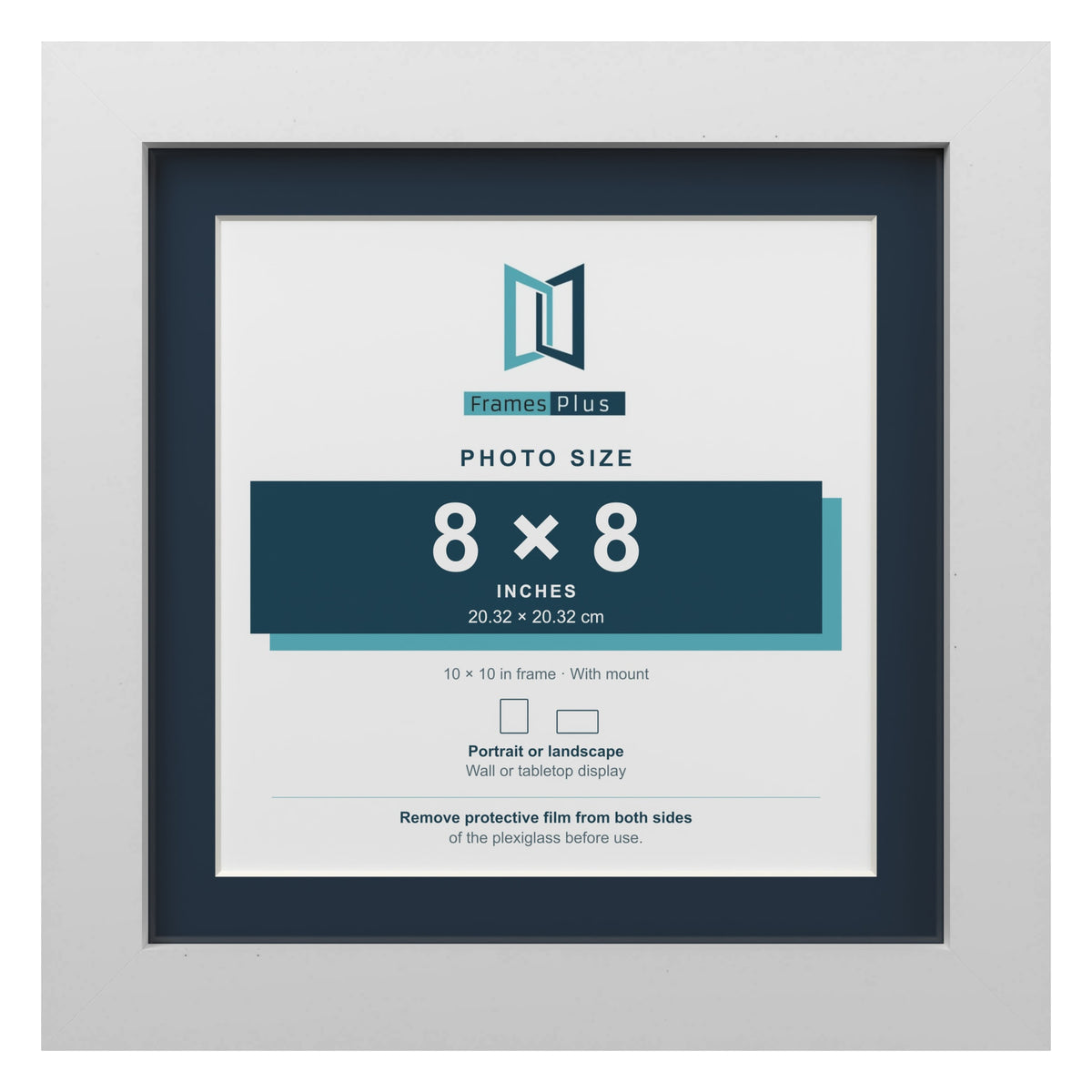 White 10 x 10 inch picture frame with a Pacific Blue mount for an 8 x 8 inch photo