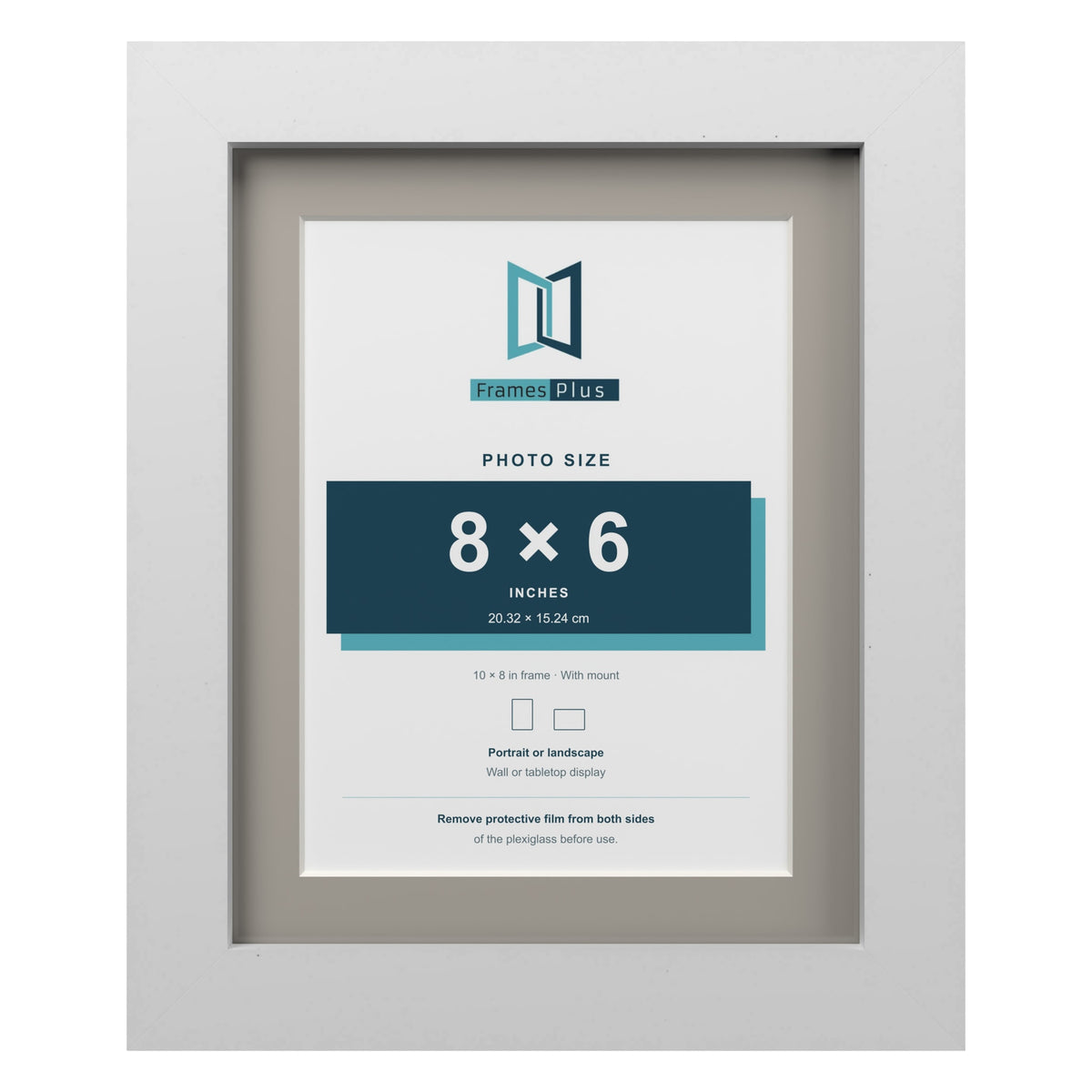 White 10 x 8 inch picture frame with a Dawn Grey mount for an 8 x 6 inch photo