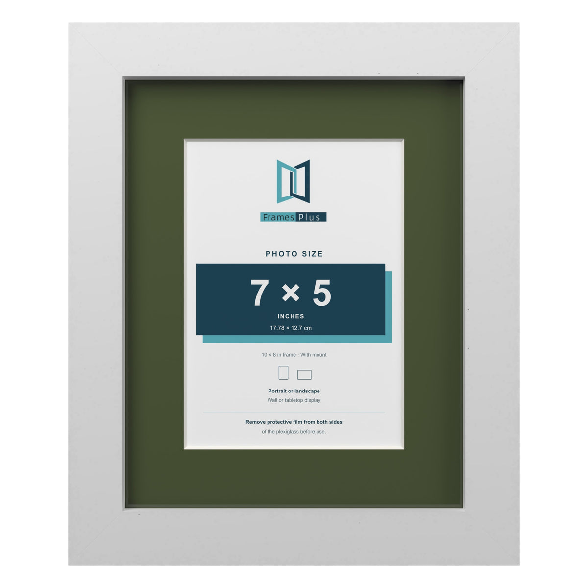 White 10 x 8 inch picture frame with a green mount for a 7 x 5 inch photo