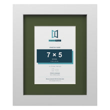 White 10 x 8 inch picture frame with a green mount for a 7 x 5 inch photo