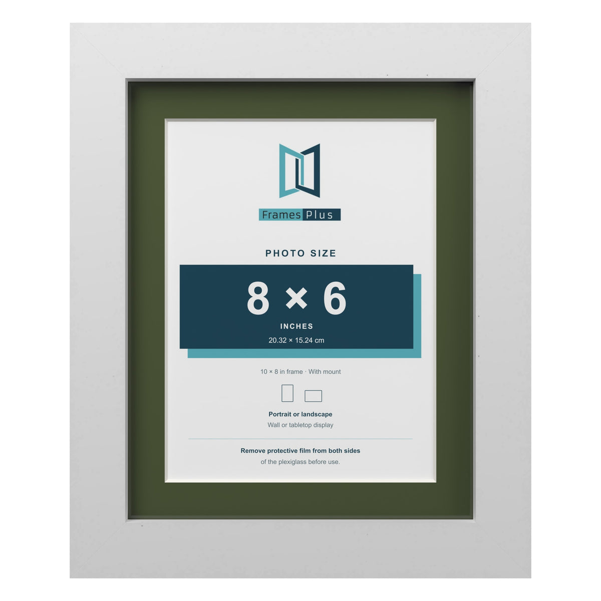 White 10 x 8 inch picture frame with a green mount for an 8 x 6 inch photo