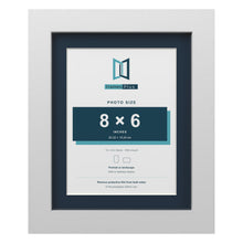 White 10 x 8 inch picture frame with a Pacific Blue mount for an 8 x 6 inch photo