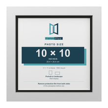 White 11 x 11 inch picture frame with a black mount for a 10 x 10 inch photo