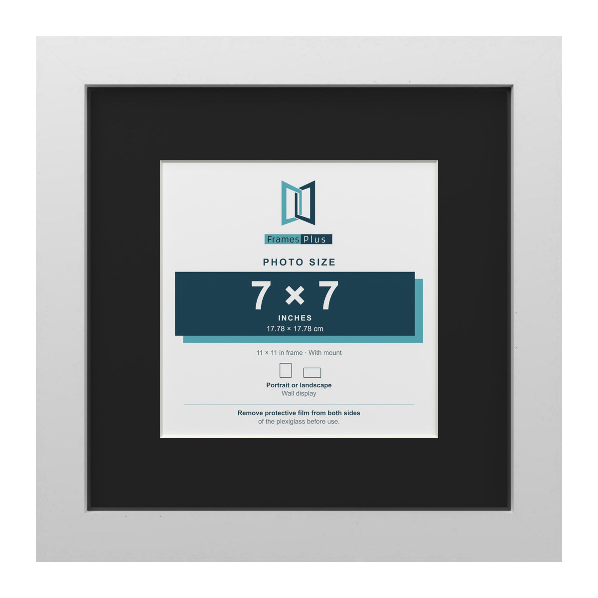 White 11 x 11 inch picture frame with a black mount for a 7 x 7 inch photo