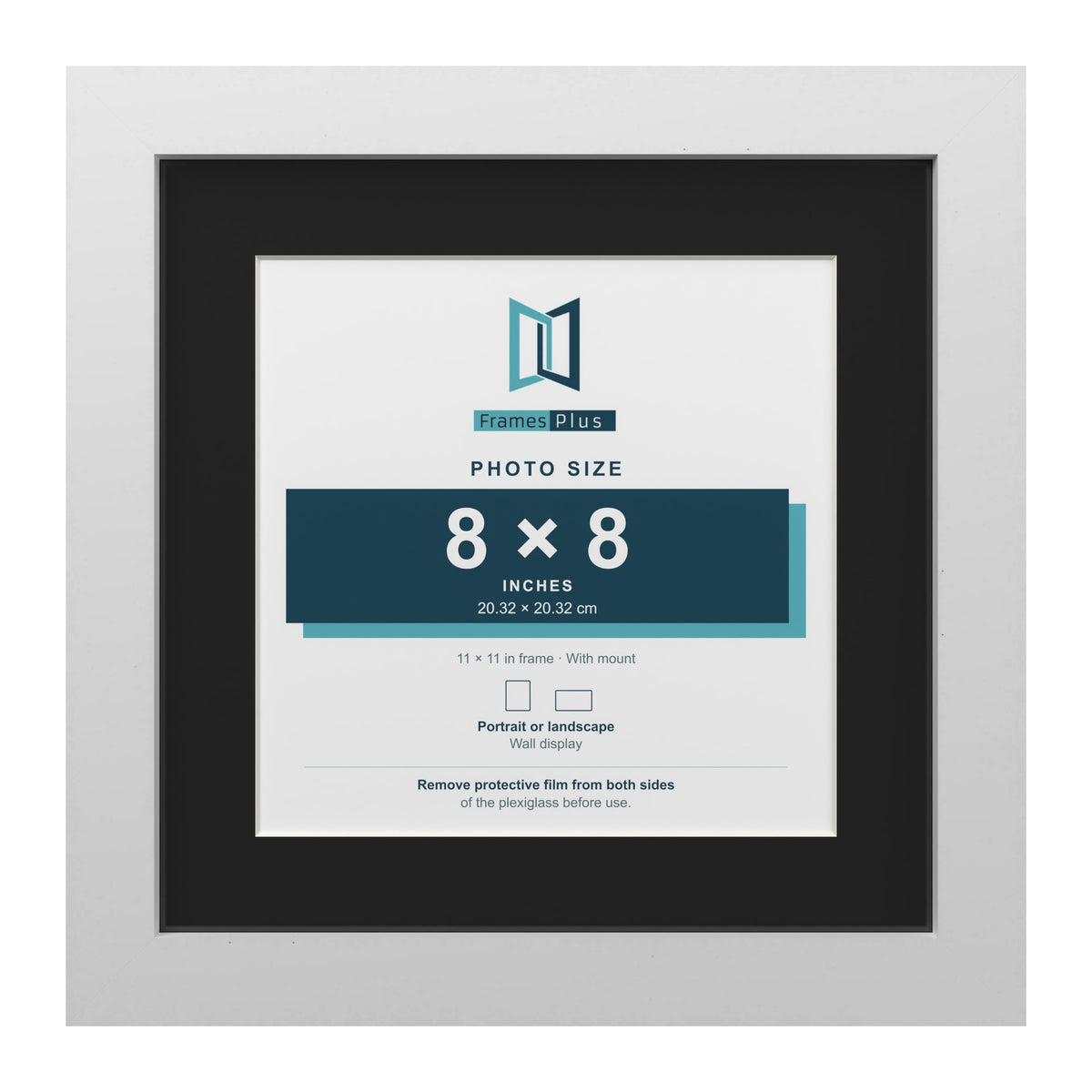 White 11 x 11 inch picture frame with a black mount for an 8 x 8 inch photo