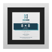 White 11 x 11 inch picture frame with a black mount for an 8 x 8 inch photo