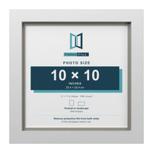 White 11 x 11 inch picture frame with a Dawn Grey mount for a 10 x 10 inch photo