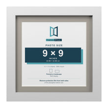 White 11 x 11 inch picture frame with a Dawn Grey mount for a 9 x 9 inch photo