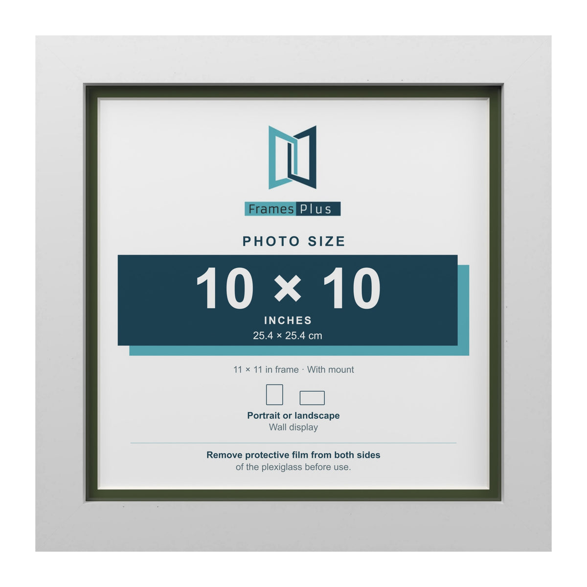 White 11 x 11 inch picture frame with a green mount for a 10 x 10 inch photo