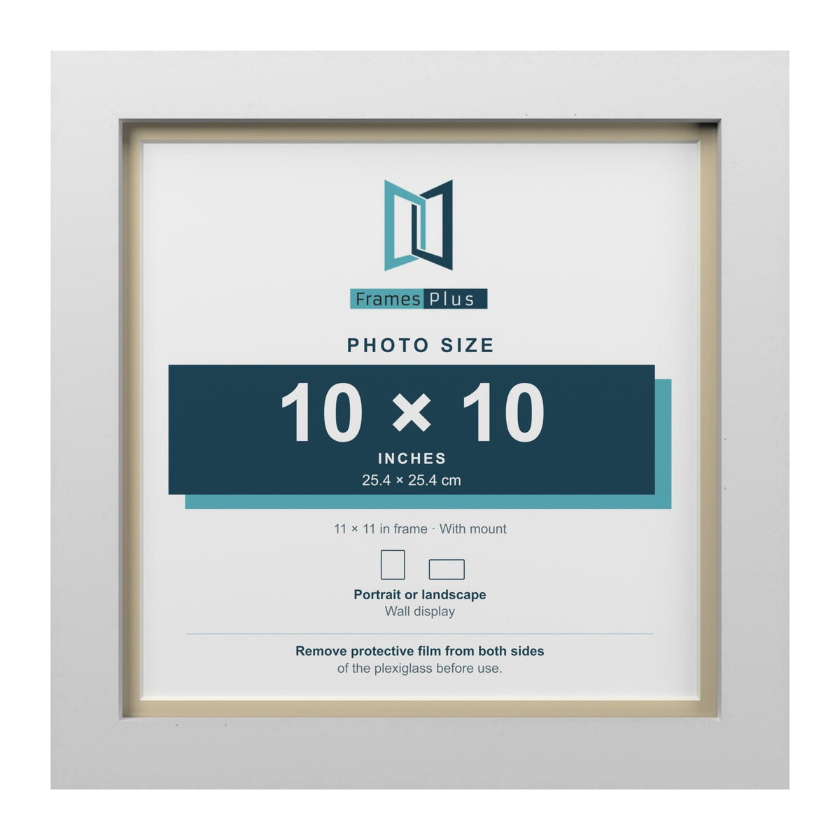 White 11 x 11 inch picture frame with an ivory mount for a 10 x 10 inch photo