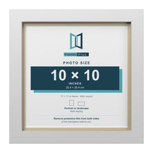 White 11 x 11 inch picture frame with an ivory mount for a 10 x 10 inch photo
