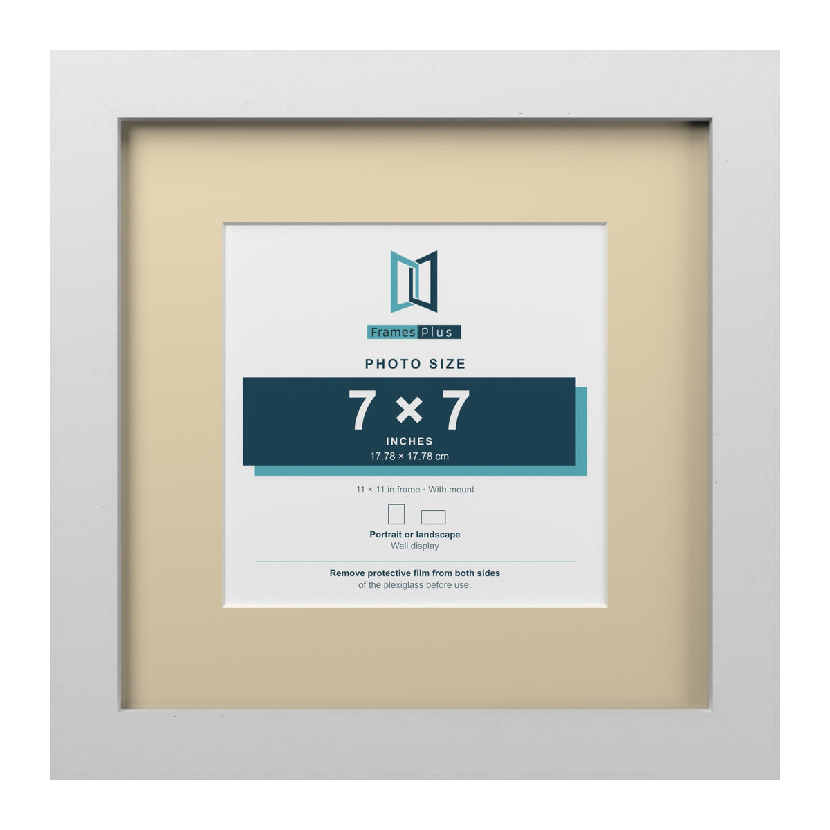 White 11 x 11 inch picture frame with an ivory mount for a 7 x 7 inch photo
