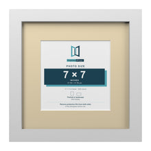 White 11 x 11 inch picture frame with an ivory mount for a 7 x 7 inch photo
