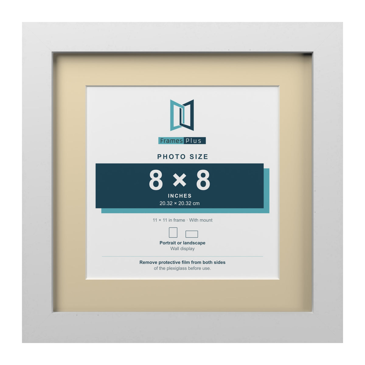 White 11 x 11 inch picture frame with an ivory mount for an 8 x 8 inch photo