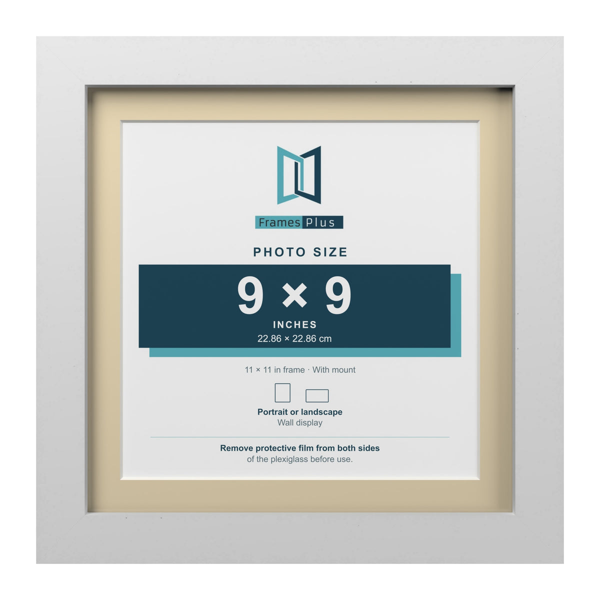 White 11 x 11 inch picture frame with an ivory mount for a 9 x 9 inch photo