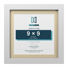 White 11 x 11 inch picture frame with an ivory mount for a 9 x 9 inch photo