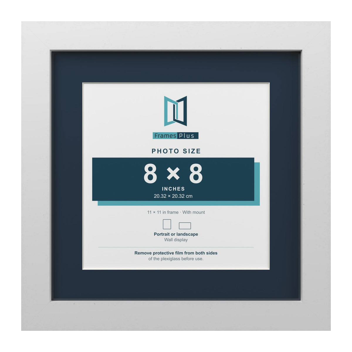 White 11 x 11 inch picture frame with a Pacific Blue mount for an 8 x 8 inch photo