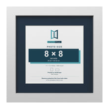 White 11 x 11 inch picture frame with a Pacific Blue mount for an 8 x 8 inch photo