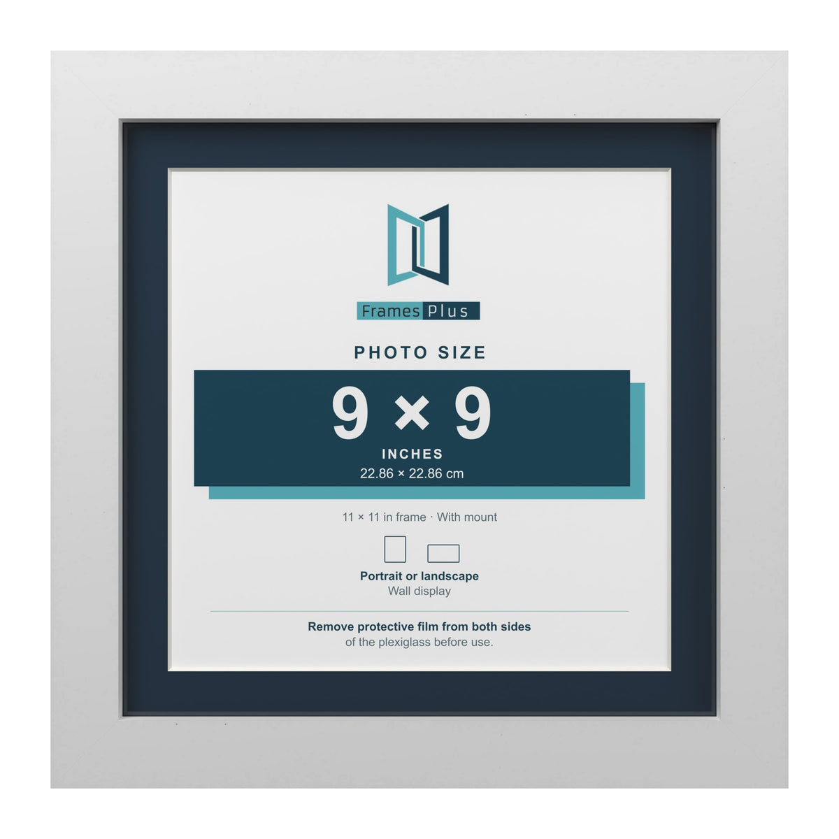 White 11 x 11 inch picture frame with a Pacific Blue mount for a 9 x 9 inch photo
