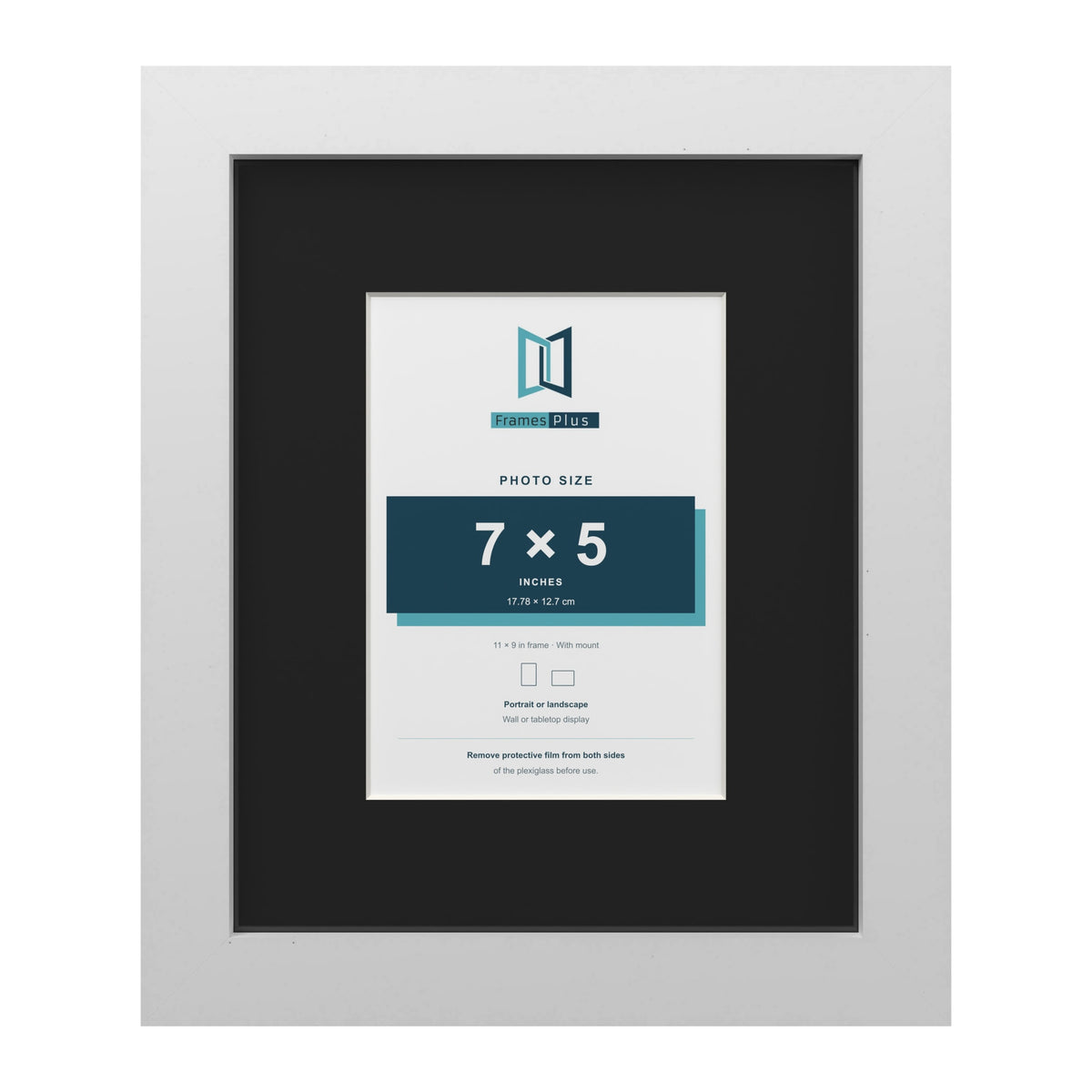 White 11 x 9 inch picture frame with a black mount for a 7 x 5 inch photo