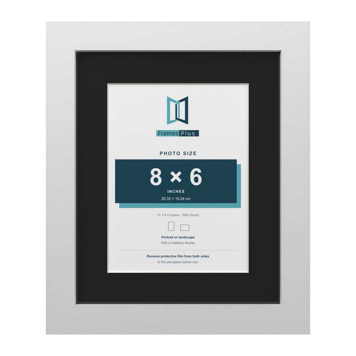 White 11 x 9 inch picture frame with a black mount for an 8 x 6 inch photo