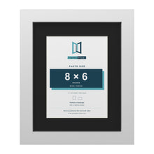 White 11 x 9 inch picture frame with a black mount for an 8 x 6 inch photo