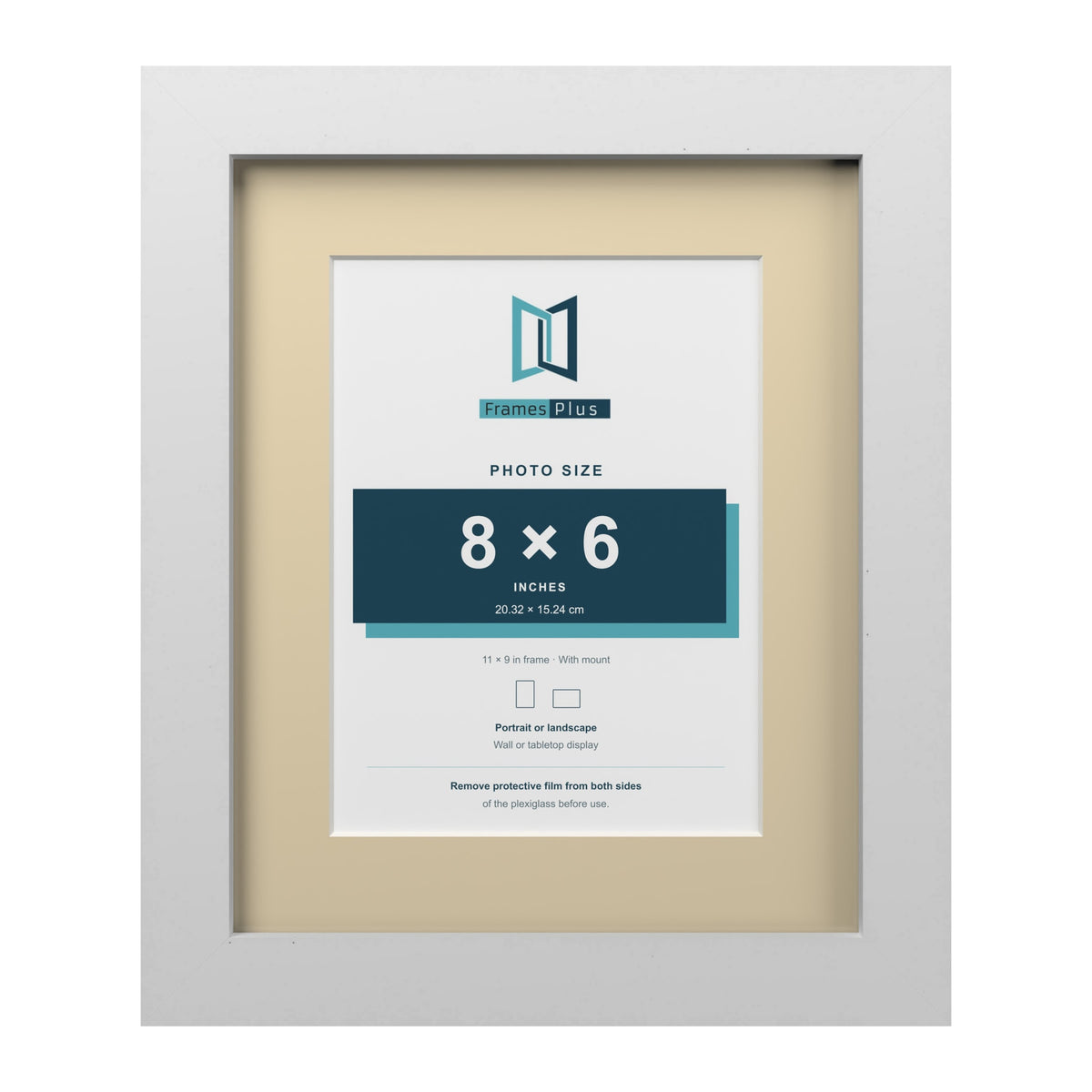 White 11 x 9 inch picture frame with an ivory mount for an 8 x 6 inch photo