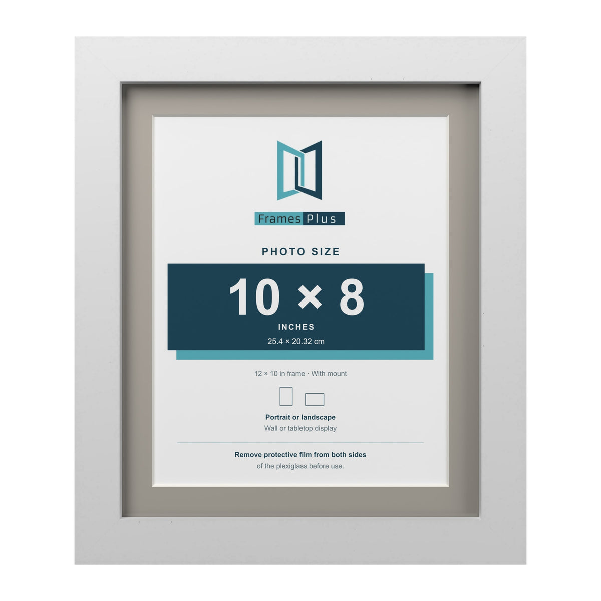 White 12 x 10 inch picture frame with a Dawn Grey mount for a 10 x 8 inch photo