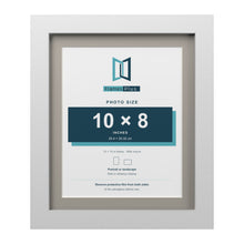White 12 x 10 inch picture frame with a Dawn Grey mount for a 10 x 8 inch photo