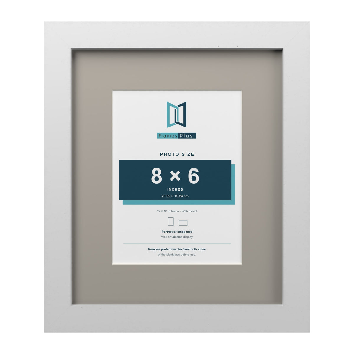 White 12 x 10 inch picture frame with a Dawn Grey mount for an 8 x 6 inch photo