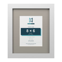 White 12 x 10 inch picture frame with a Dawn Grey mount for an 8 x 6 inch photo