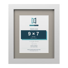 White 12 x 10 inch picture frame with a Dawn Grey mount for a 9 x 7 inch photo
