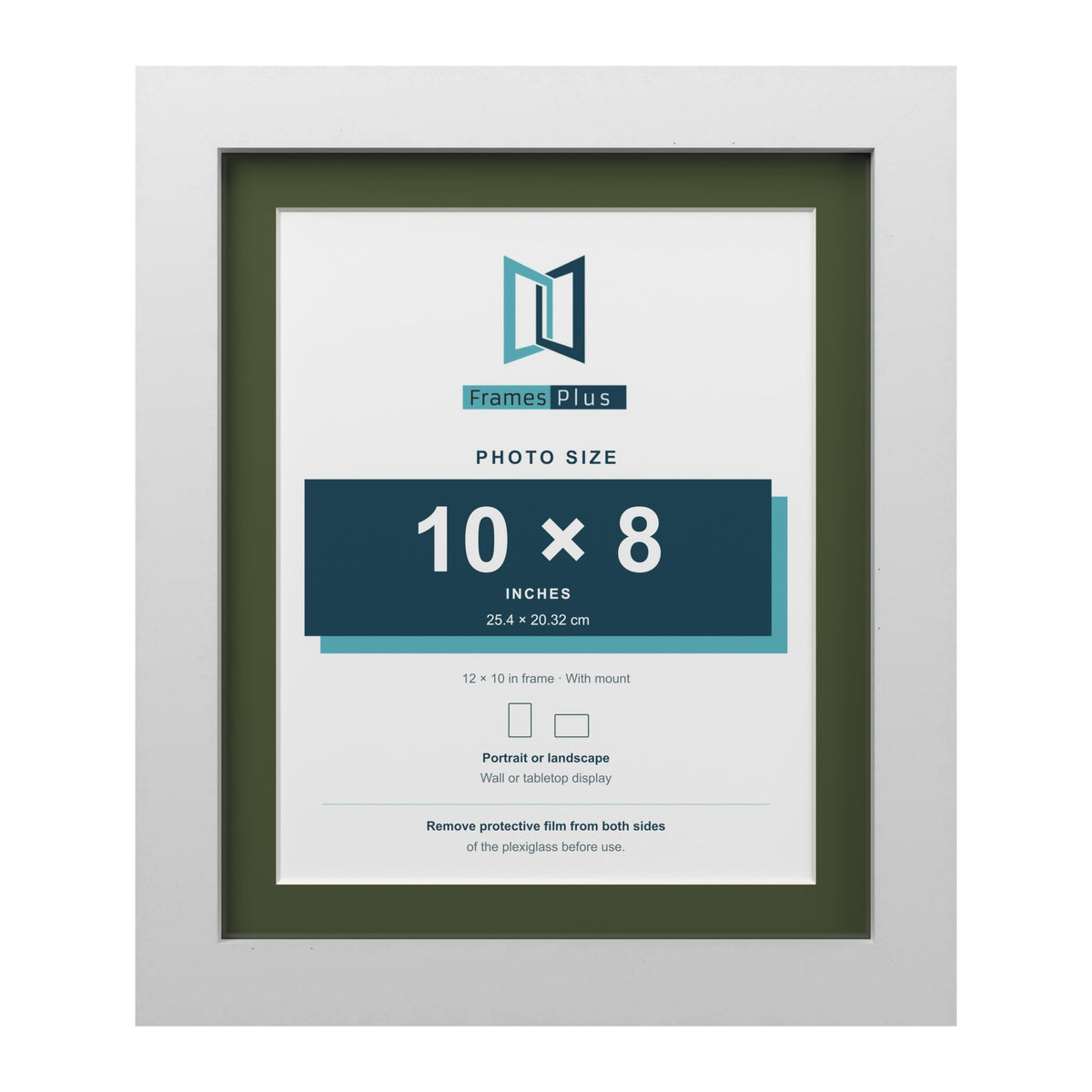 White 12 x 10 inch picture frame with a green mount for a 10 x 8 inch photo