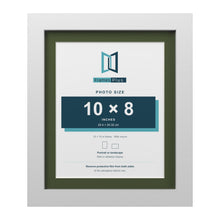 White 12 x 10 inch picture frame with a green mount for a 10 x 8 inch photo
