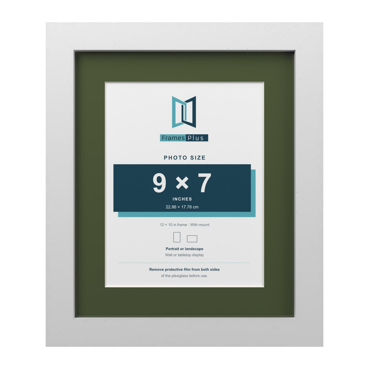 White 12 x 10 inch picture frame with a green mount for a 9 x 7 inch photo