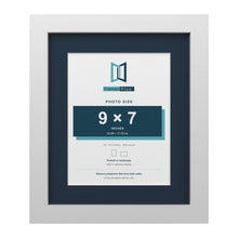 White 12 x 10 inch picture frame with a Pacific Blue mount for a 9 x 7 inch photo