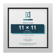 White 12 x 12 inch picture frame with a black mount for an 11 x 11 inch photo