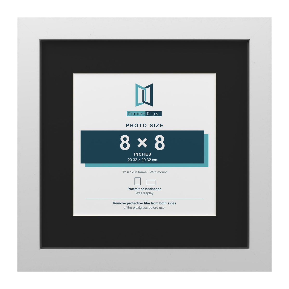 White 12 x 12 inch picture frame with a black mount for an 8 x 8 inch photo